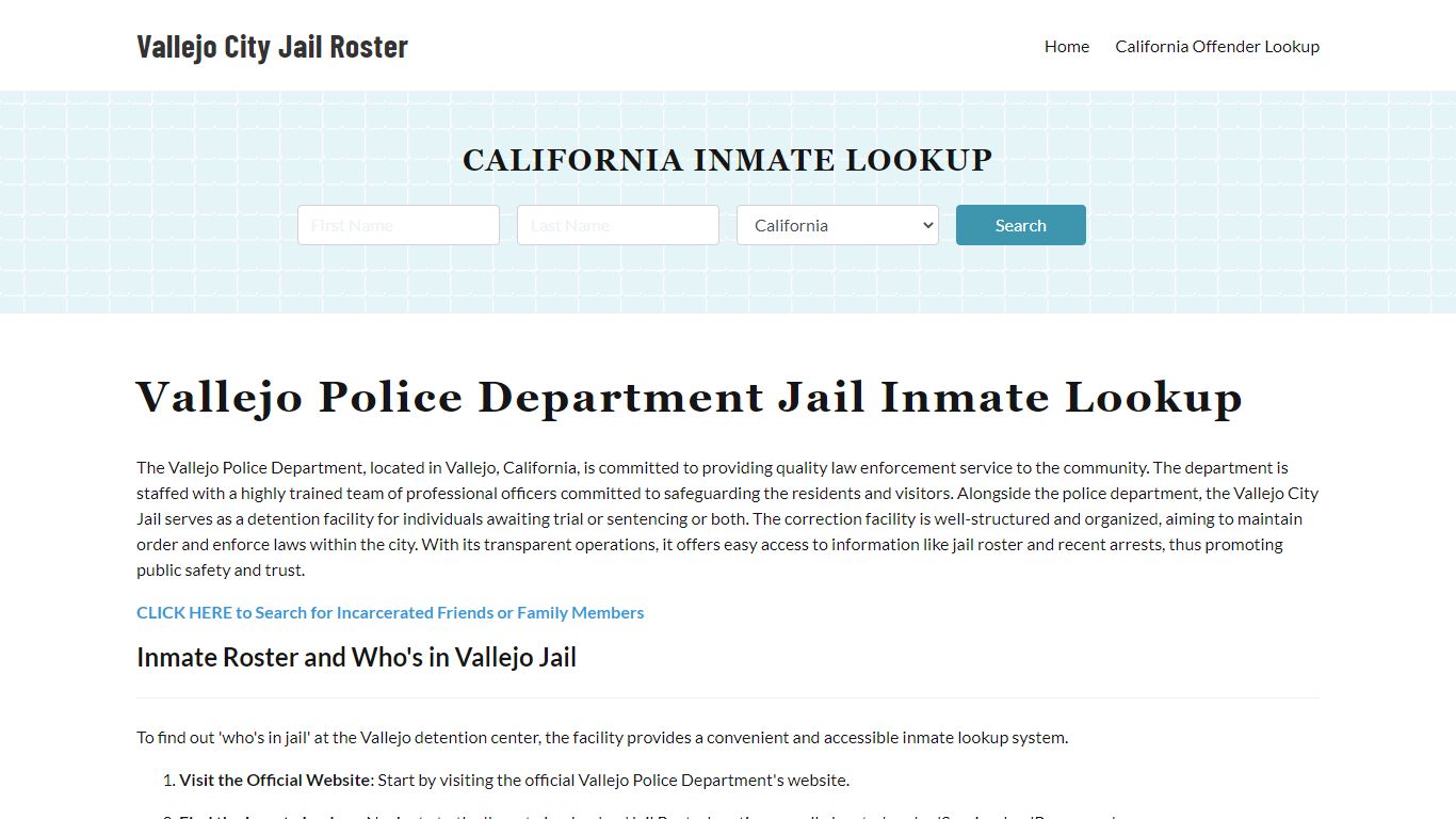 Vallejo Police Department & City Jail, CA Inmate Roster, Arrests, Mugshots